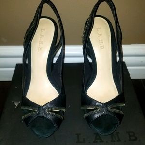 L.A.M.B. Black Peep Toe Heels
